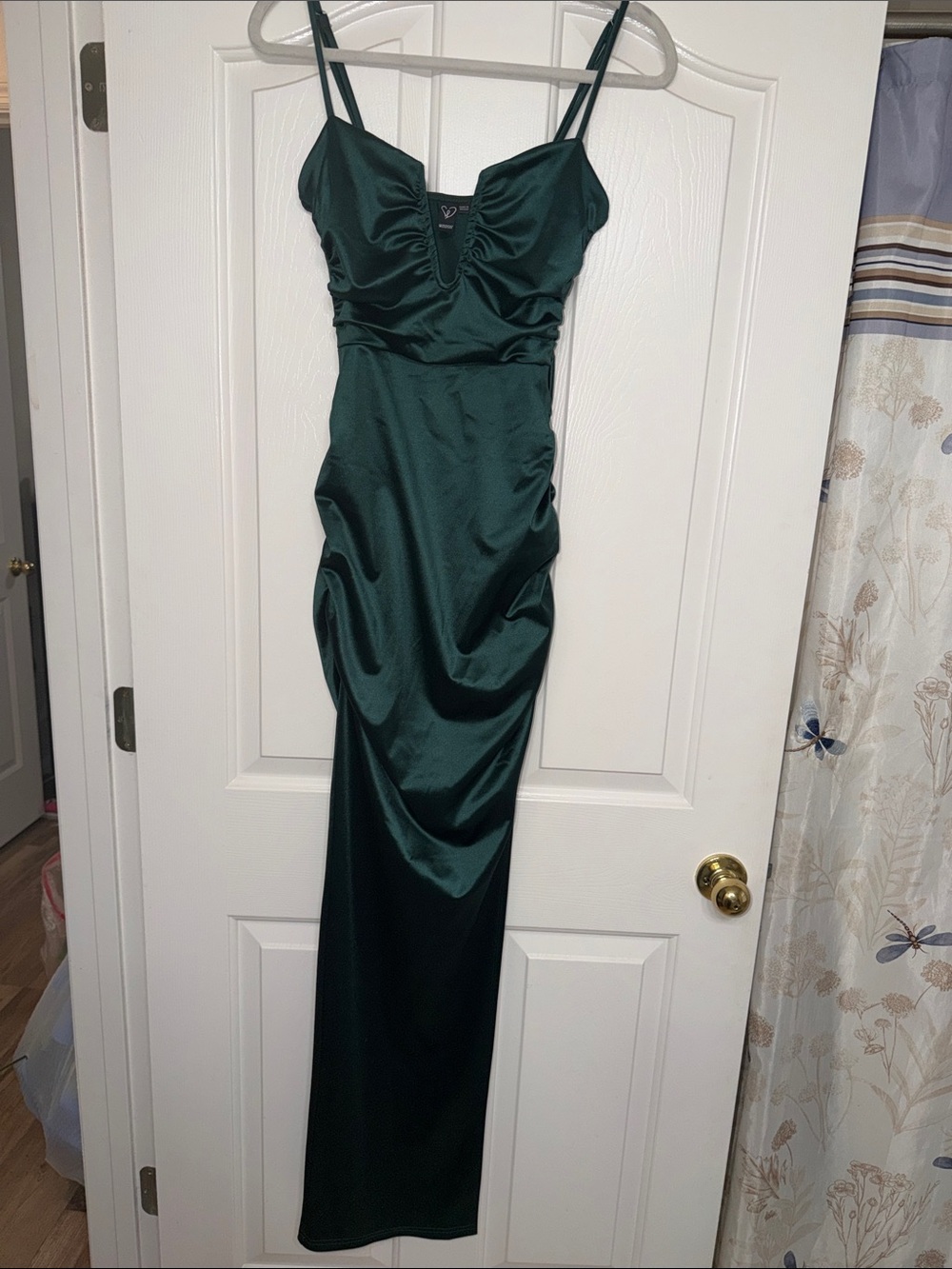 Windsor Emerald Satin Ruched Maxi Dress